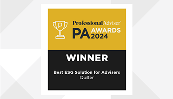 Award logo for the Professional Adviser Awards - Best ESG Solution for Advisers