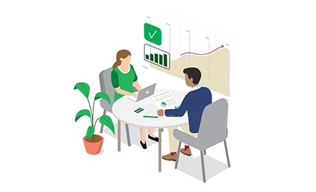 Graphic of people in a meeting discussing the value of advice